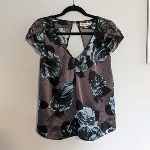 Rebecca Taylor Gray and Blue Floral Silk Blouse